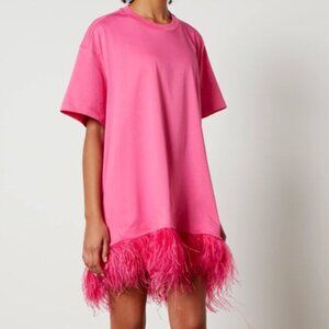Marques'Almeida Pink Feather Hem T-Shirt Dress